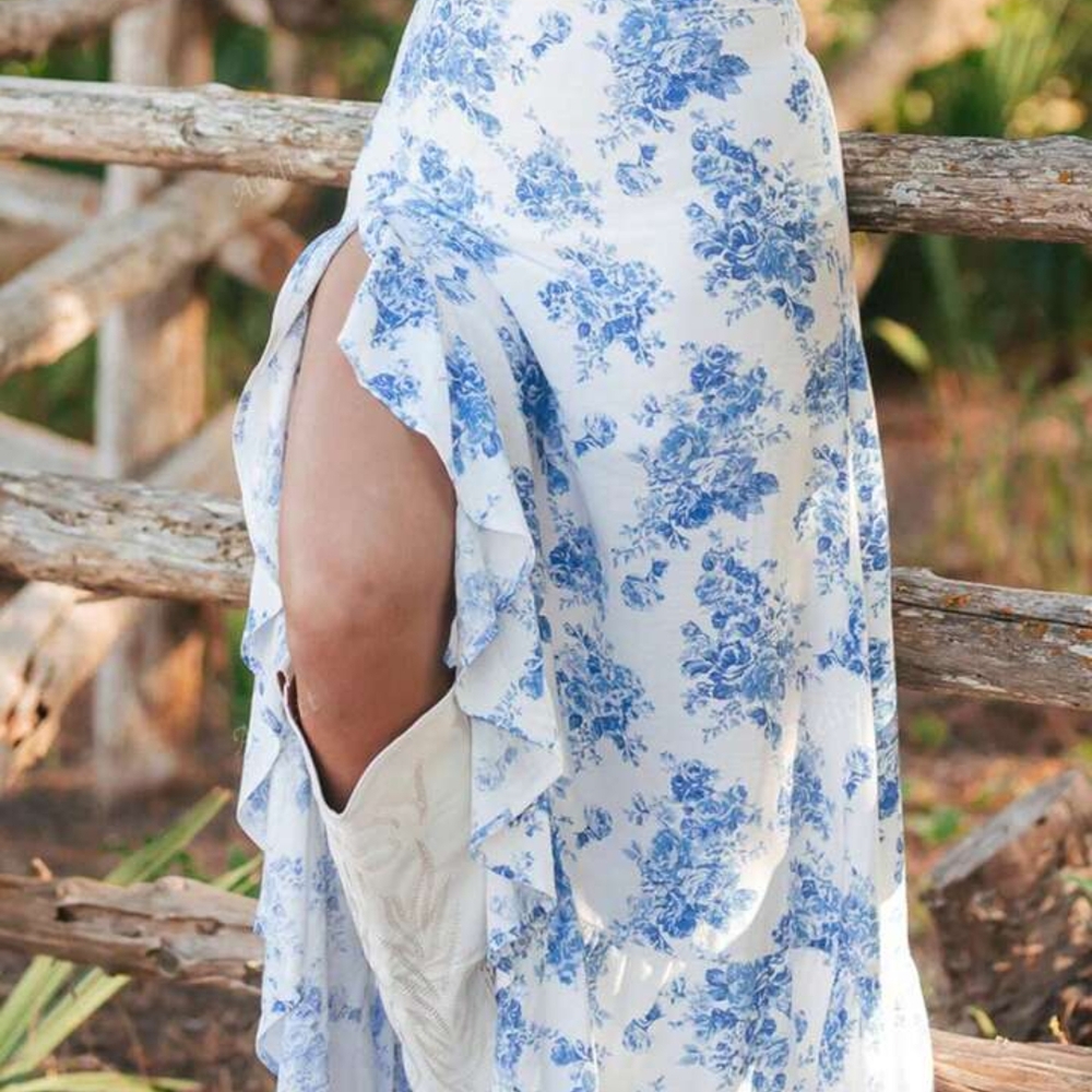 SHEIN Blue and White Floral Maxi Skirt